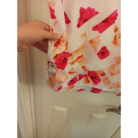 Women's Calvin Klein Ivory Blouse Pink Floral Print With Spellout Size Large - Picture 5 of 10